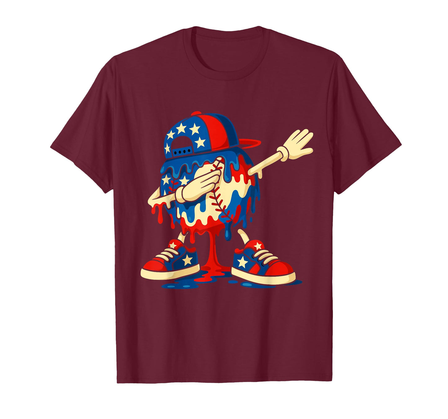 4th of July Dabbing Baseball Drip Ice Cream for Boys USA T-Shirt