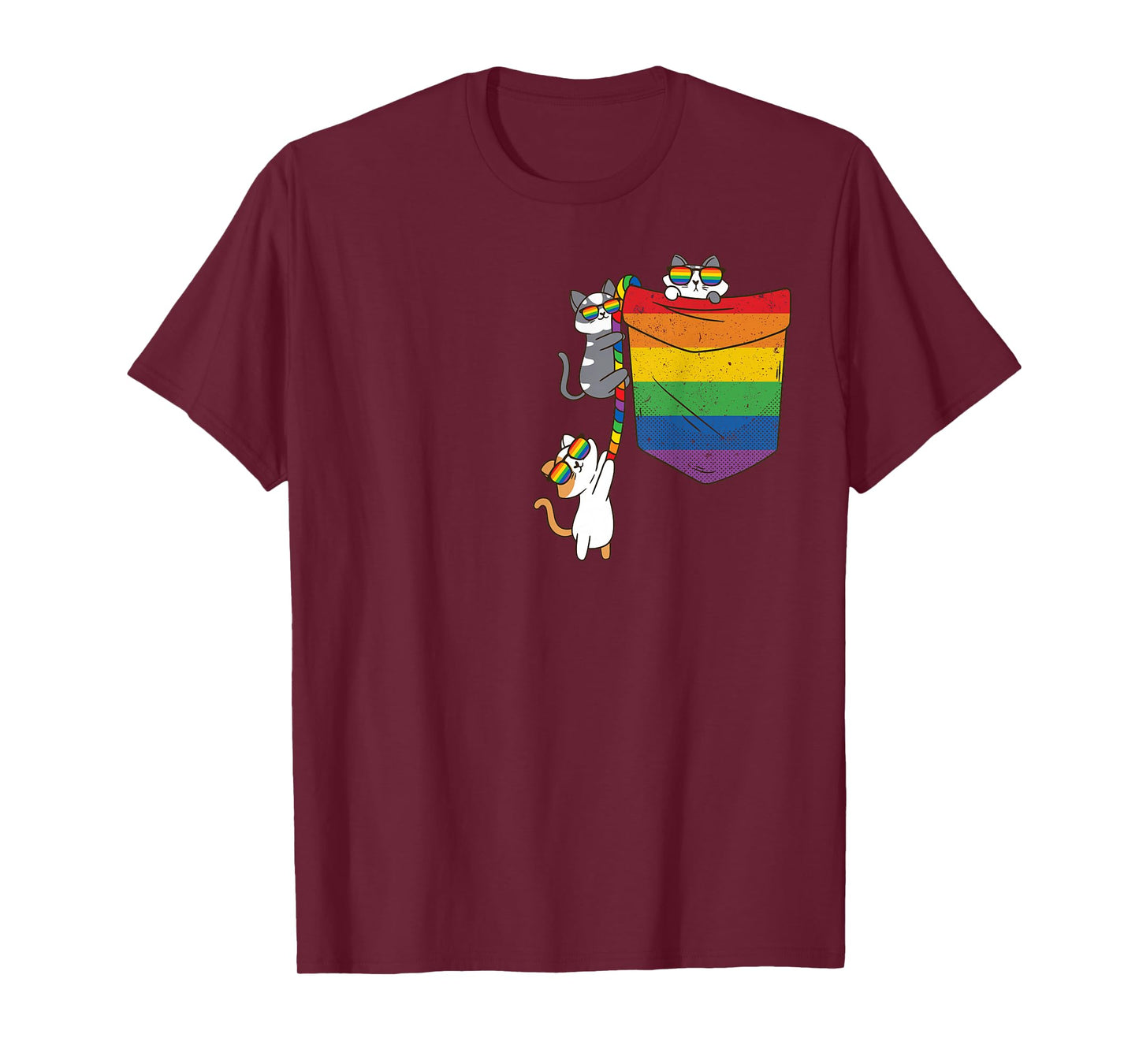 Funny Pocket Cute cat LGBT Animal Rainbow Flag Gay Pride T-Shirt