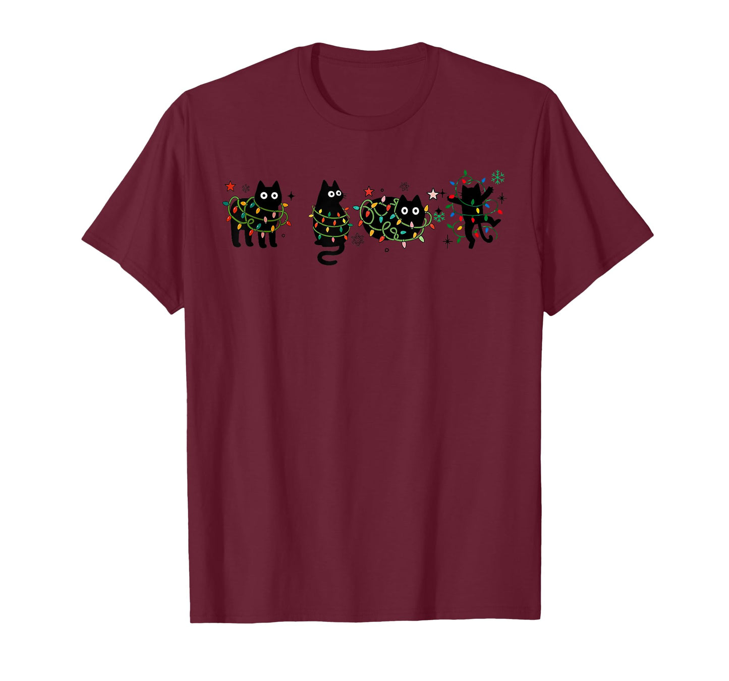 Meowy Christmas Xmas Lights Black Cat Pajamas Family Funny T-Shirt