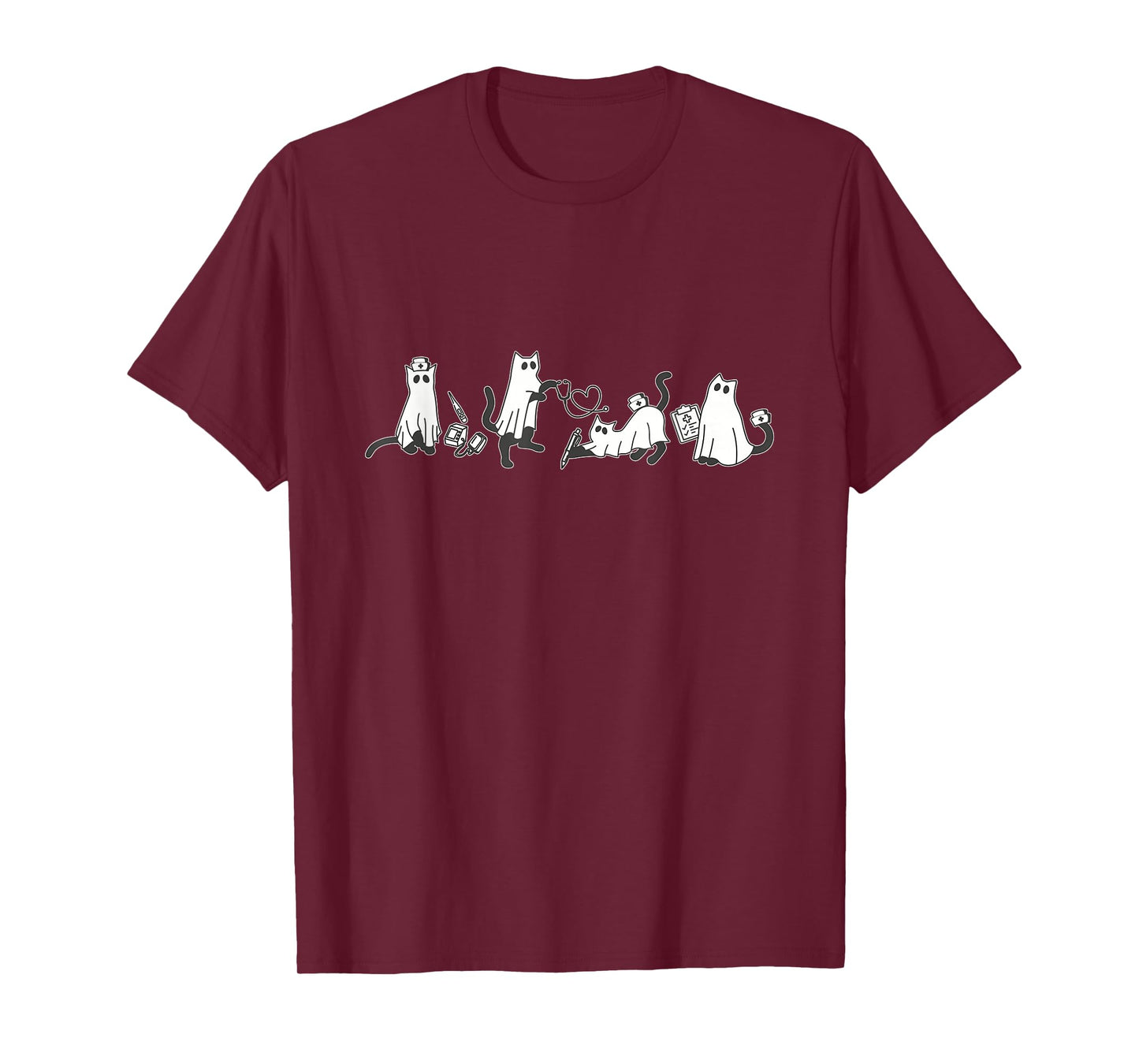 Cute Black Cat Nurse Halloween Ghost Nurse Cat Lover Cat Mom T-Shirt