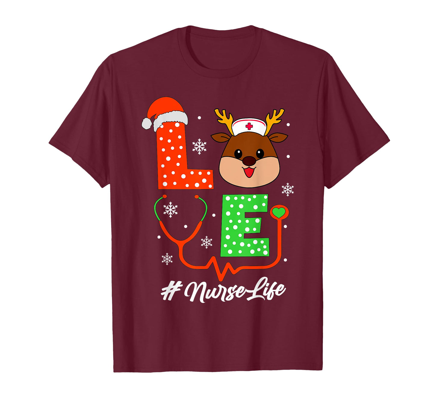 Christmas Nurse Scrub Tops For Women Love Reindeer Nurse T-Shirt