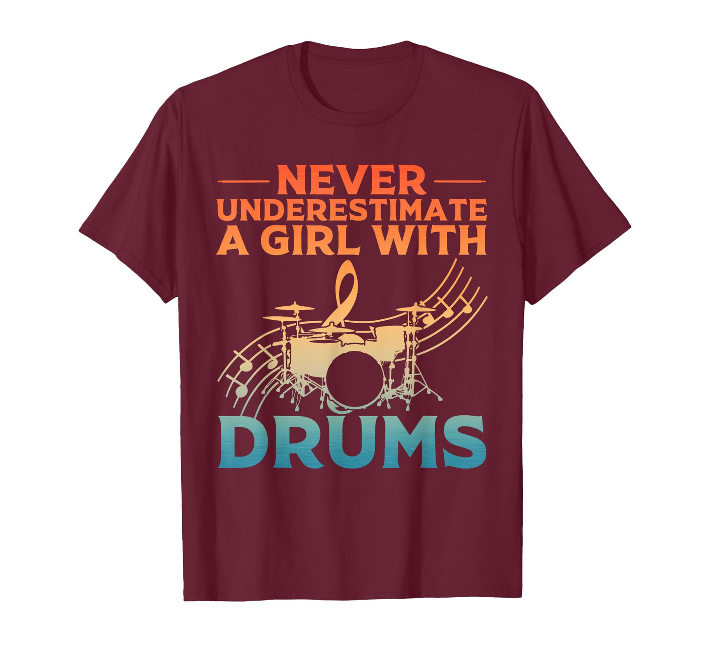 Funny Drummer Art For Women Girls Drum Set Musician Drumming T-Shirt