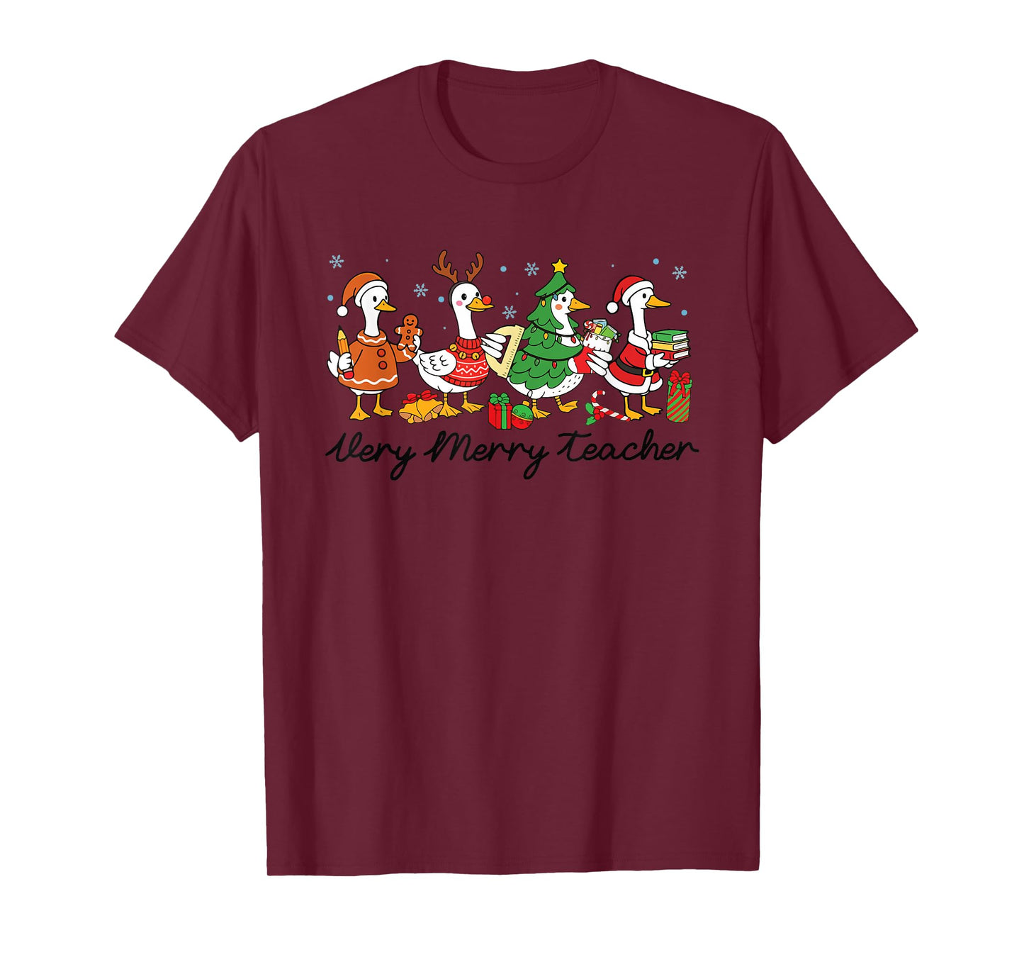 Very Merry Teacher Christmas Funny Goose Silly Holiday Party T-Shirt