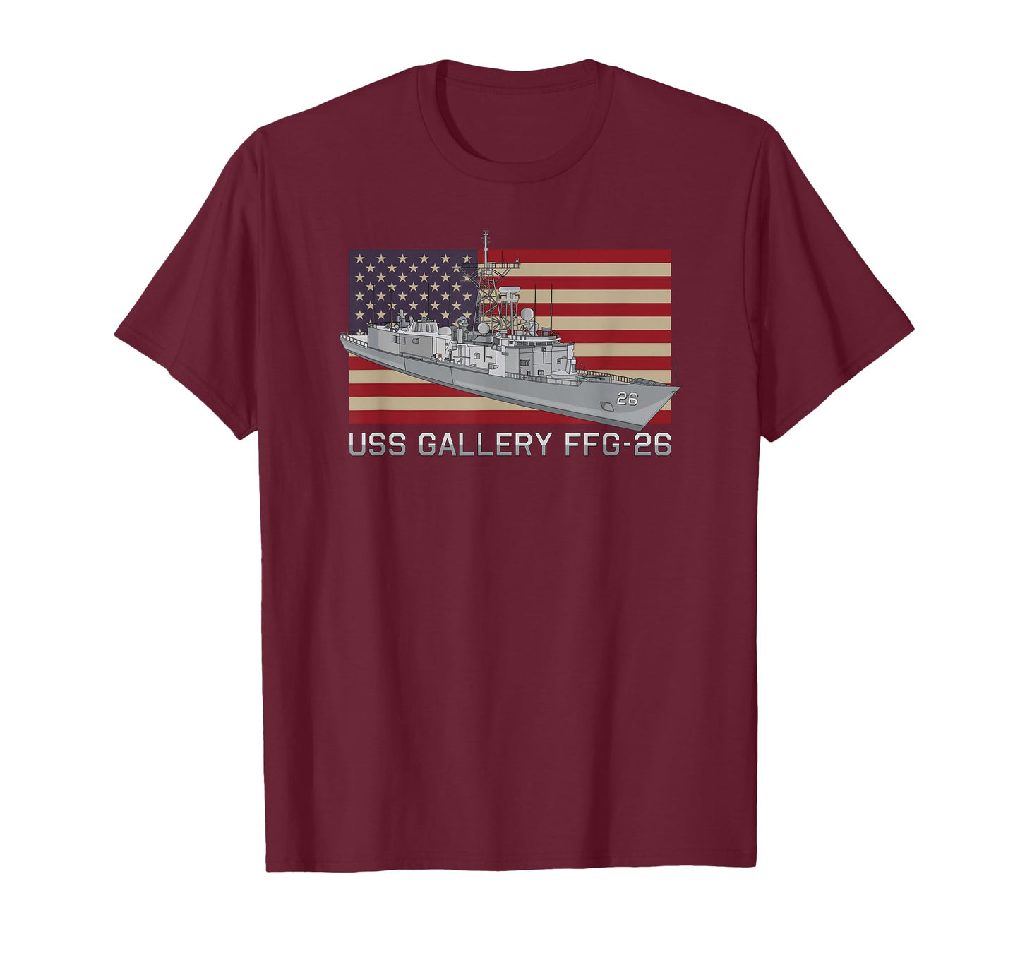 USS Gallery FFG-26 Ship Diagram American Flag T-Shirt for Women Kids Men