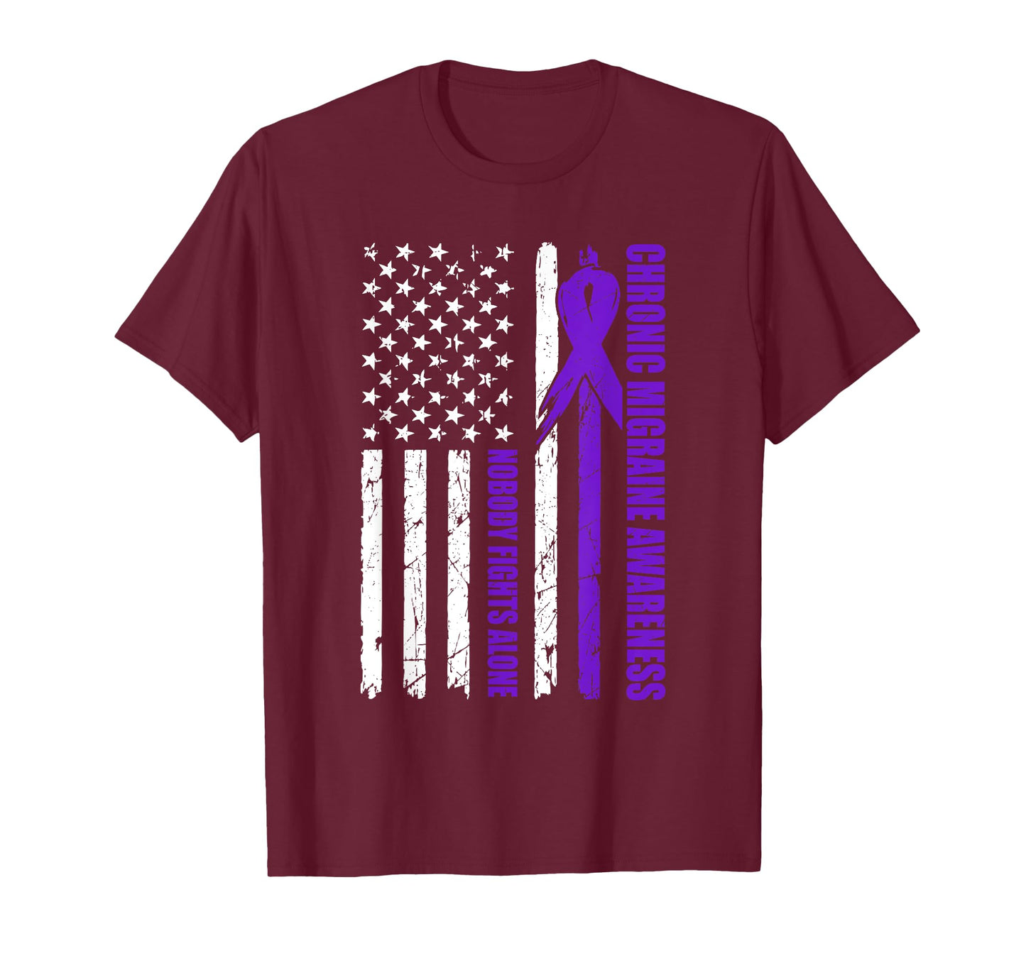 Chronic Migraine Awareness USA Flag Purple Ribbon Mens Dads T-Shirt