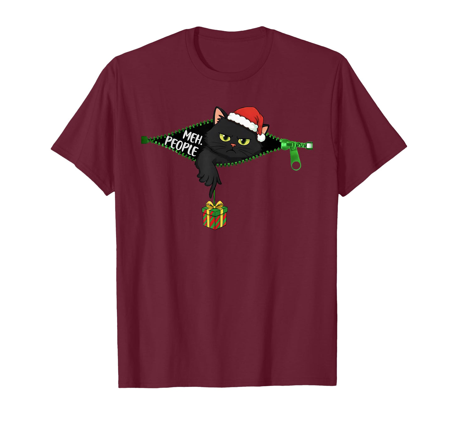 Funny Grumpy Black Cat Christmas Meh People Xmas T-Shirt