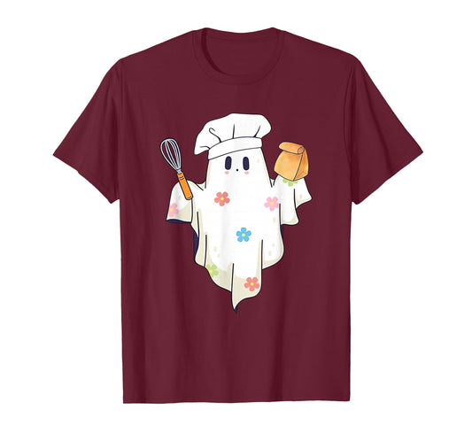 Cute Little Ghost Chef Funny Lunch Lady Cafeteria Costume T-Shirt