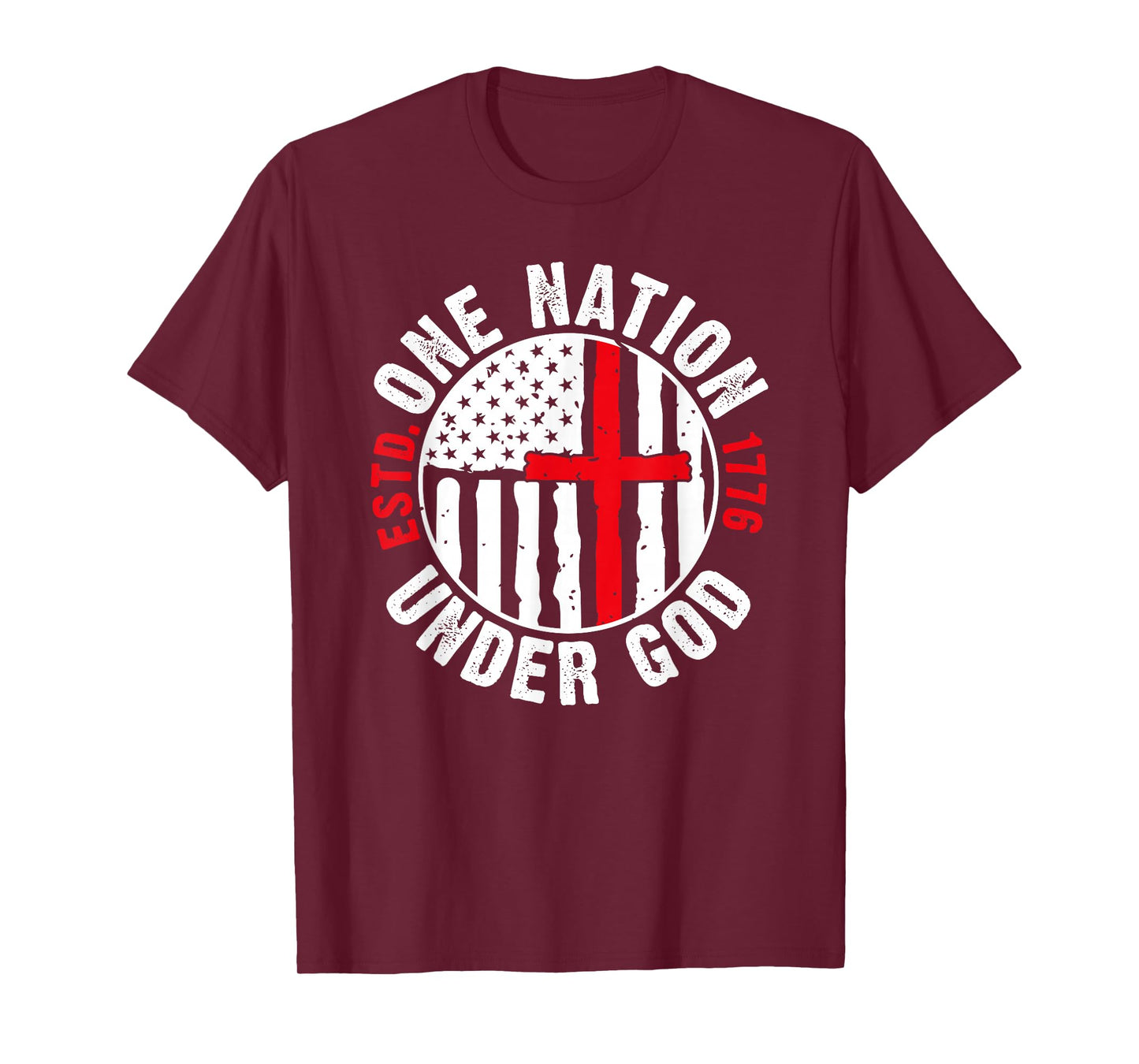 One Nation Under God - Est. 1776 - Cross & Flag T-Shirt