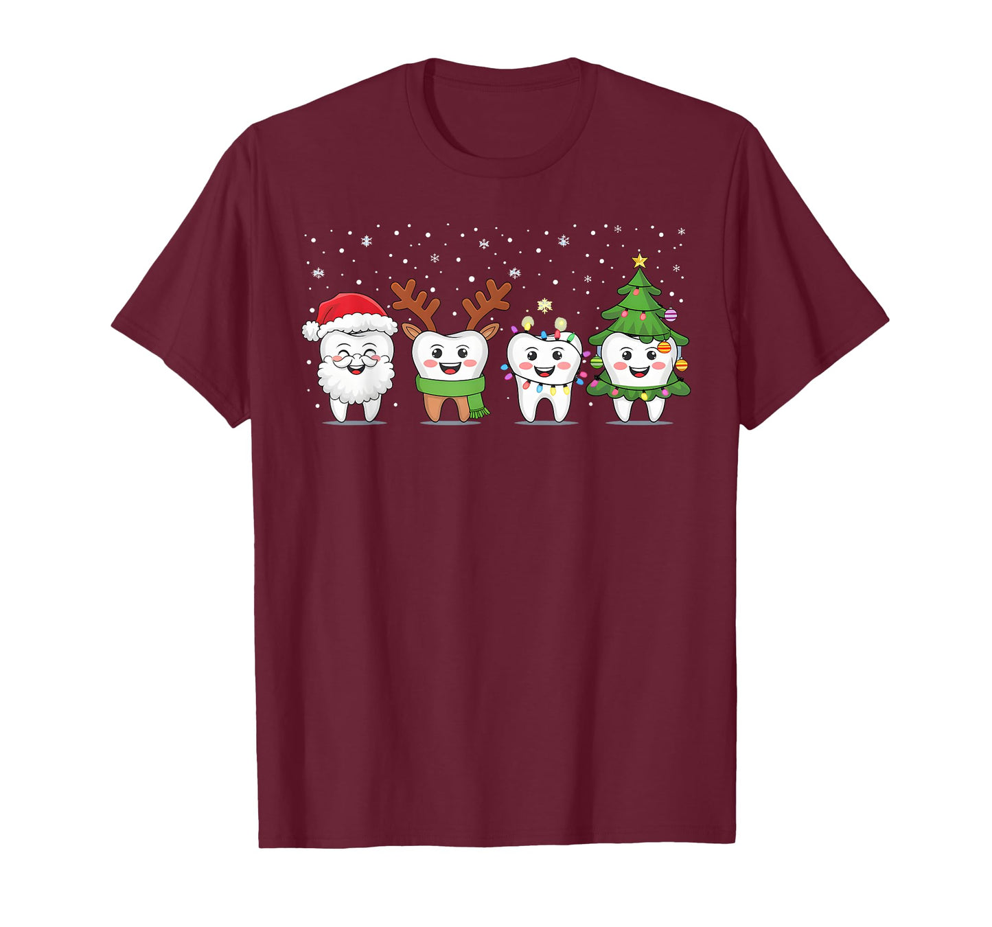 Cute Christmas Dental Tooth Characters Fun Holiday Dentist T-Shirt