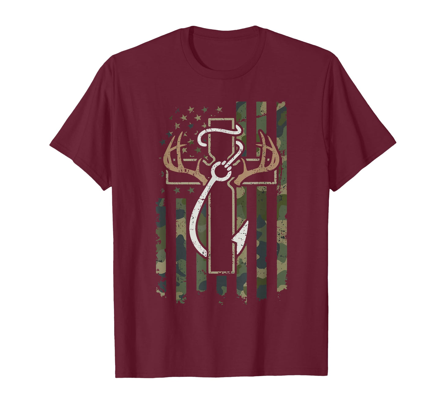 Hunting Fishing Faith Deer Antlers Cross Hook Christian Camo T-Shirt