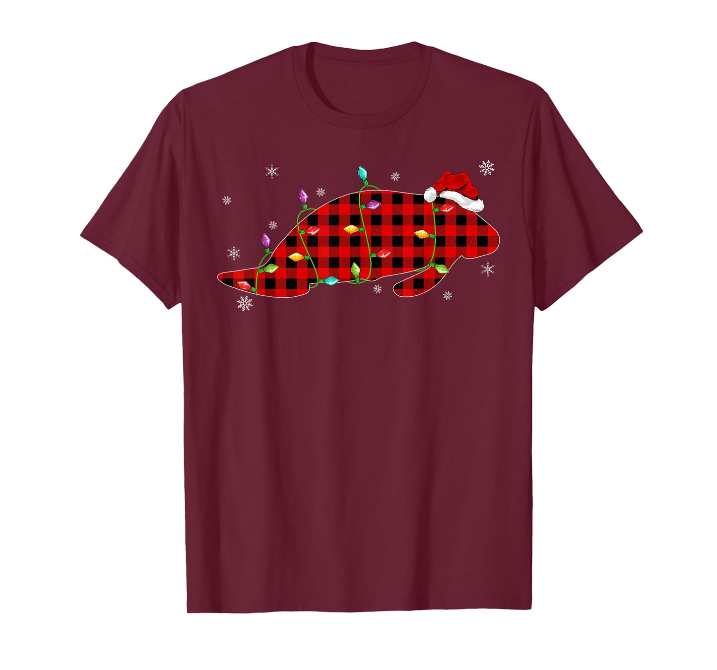 Funny Buffalo Plaid Family Matching Manatee Christmas Pajama T-Shirt