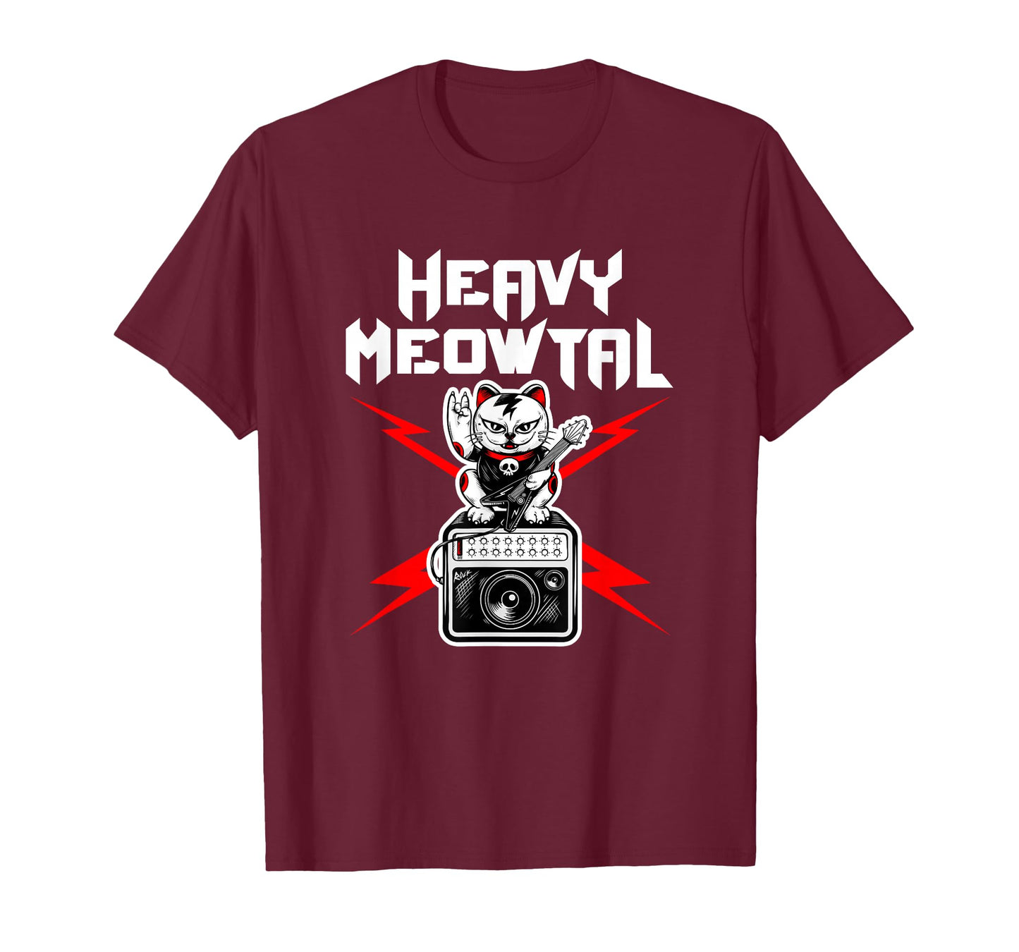 Heavy Meowtal Cat Metal Music Rock Guitarist Bassist T-Shirt