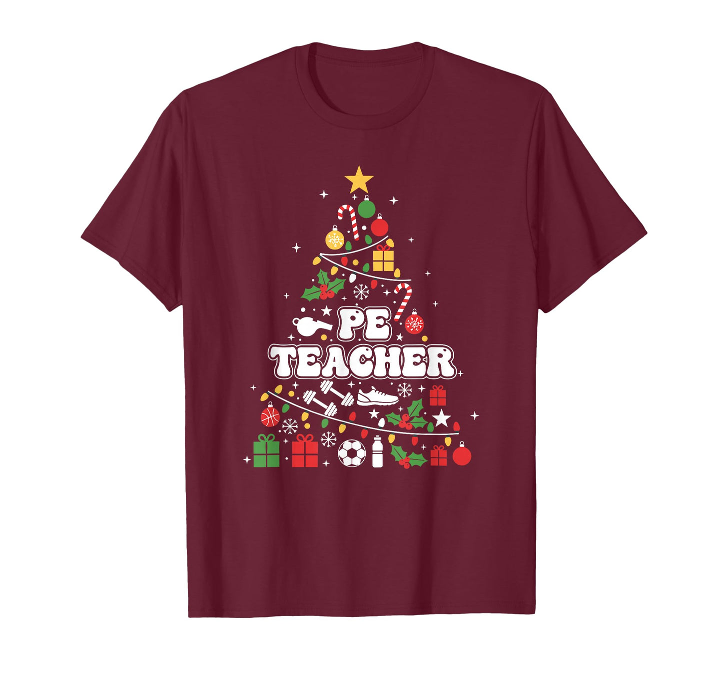 PE Physical Education Teacher Christmas Tree Womens Mens T-Shirt