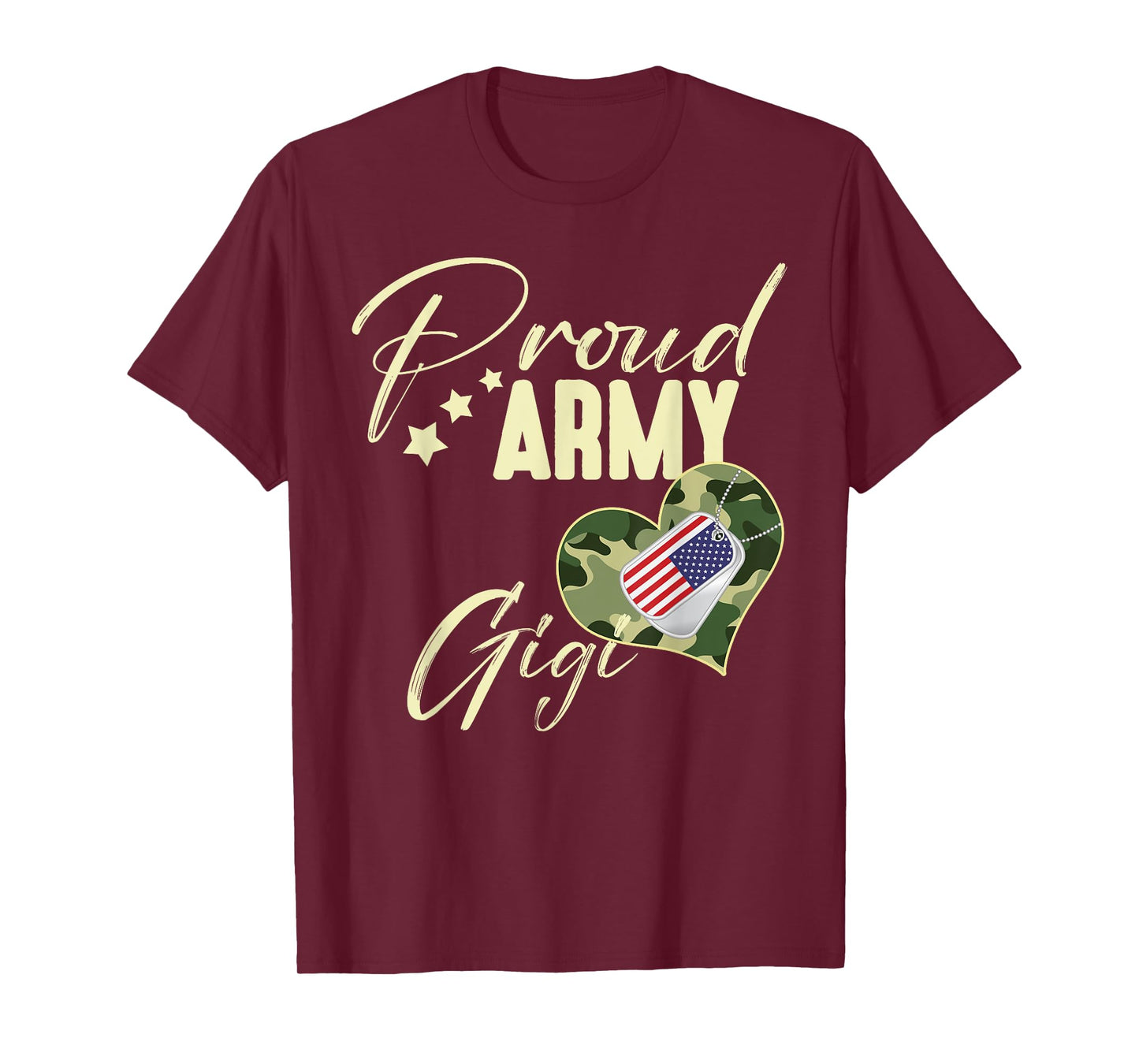 Proud Army GIGI Camouflage Dog Tag USA American Flag Women Men T-Shirt