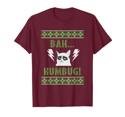 Bah Humbug Grouchy Cat Ugly Christmas Sweater Style T Shirt T-Shirt for Men Women Kids