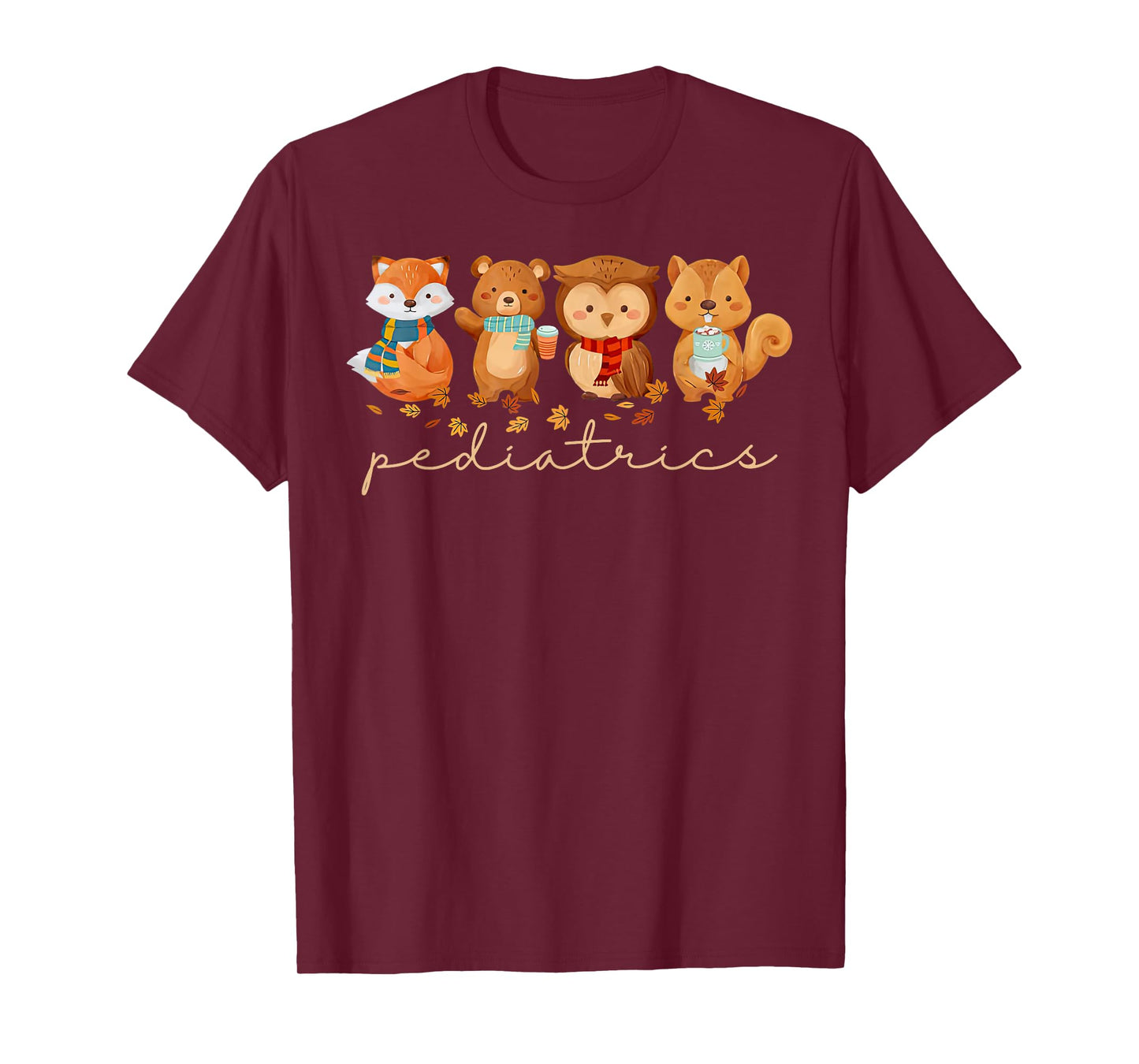 Cute Animals Pediatric Nurse Leaves Fall Thanksgiving PEDS T-Shirt