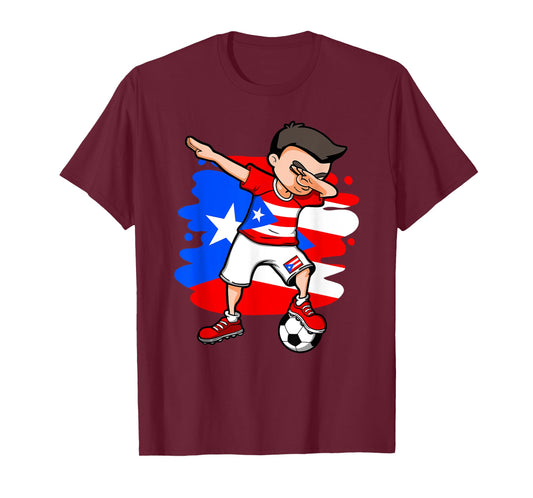 Dabbing Soccer Boy Puerto Rico Fans Jersey Puerto Rican Flag T-Shirt