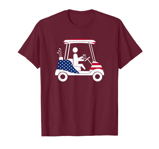 Golfing Beer Drinker USA American Flag Golf Cart Gift T-Shirt