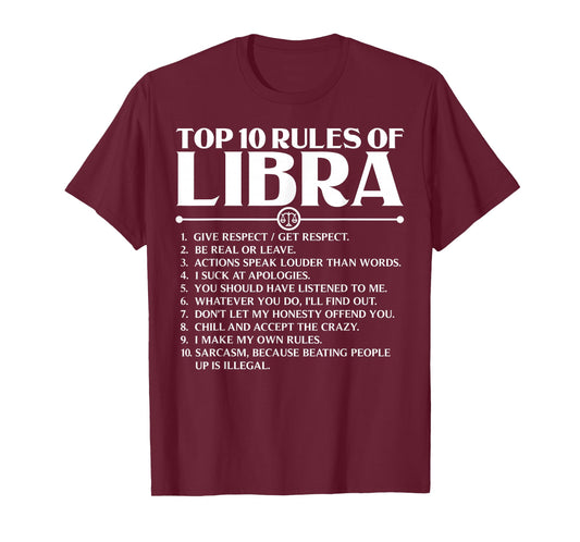 Horoscope Symbols Astrology Sign Top 10 Rules Of Libra T-Shirt