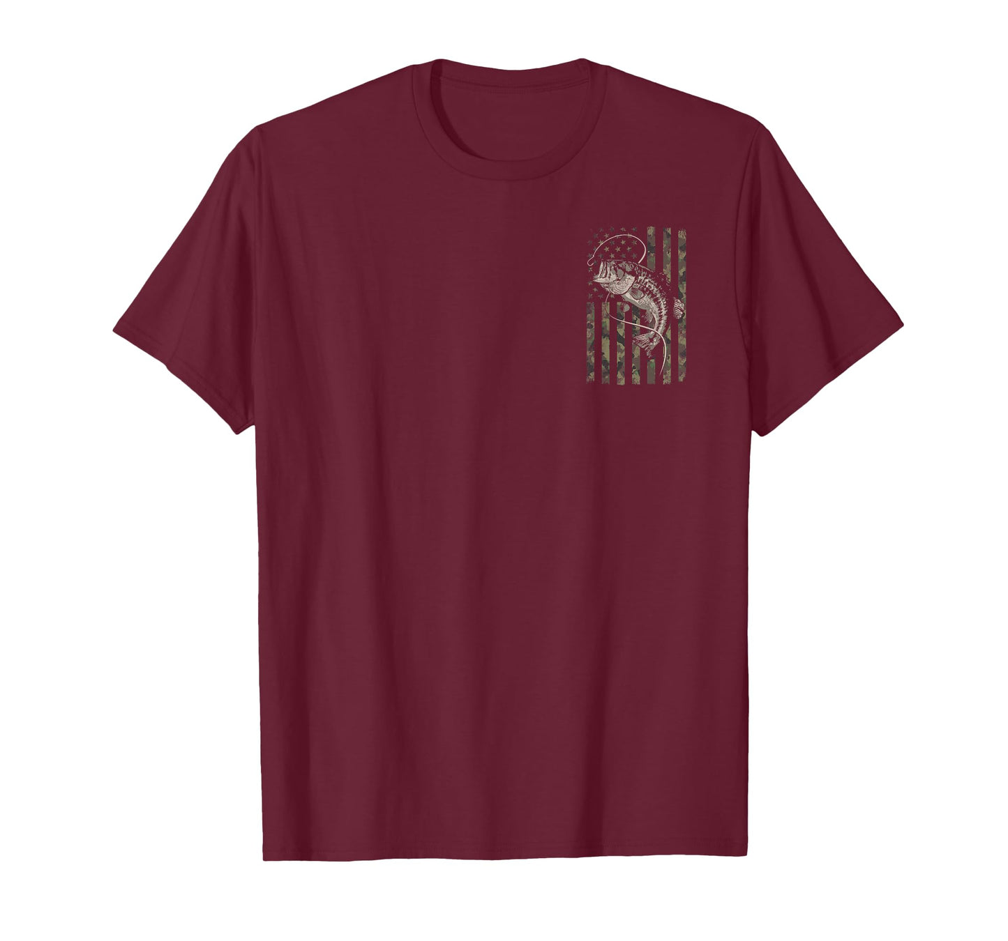 Fishing Camo American Flag Bass Fish Front and Back T-Shirt