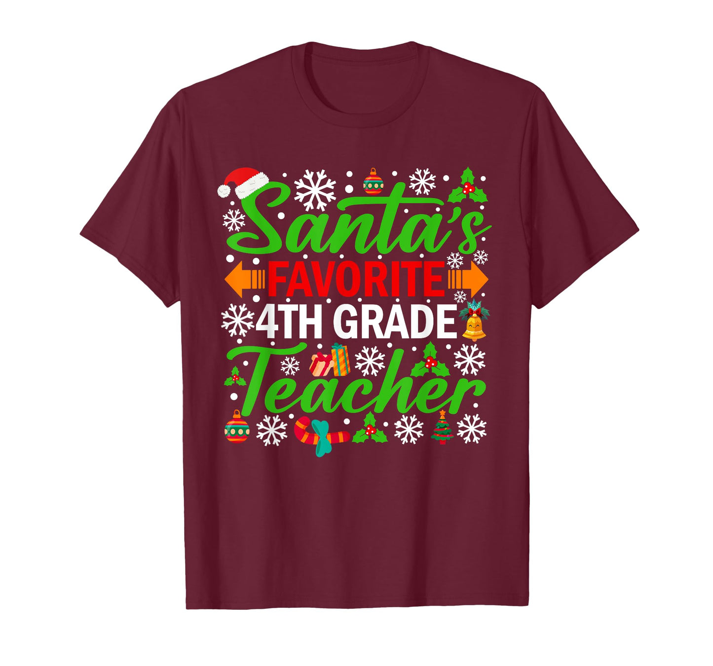 Santa's Favorite 4th Grade Teacher Shirt Funny Christmas T-Shirt