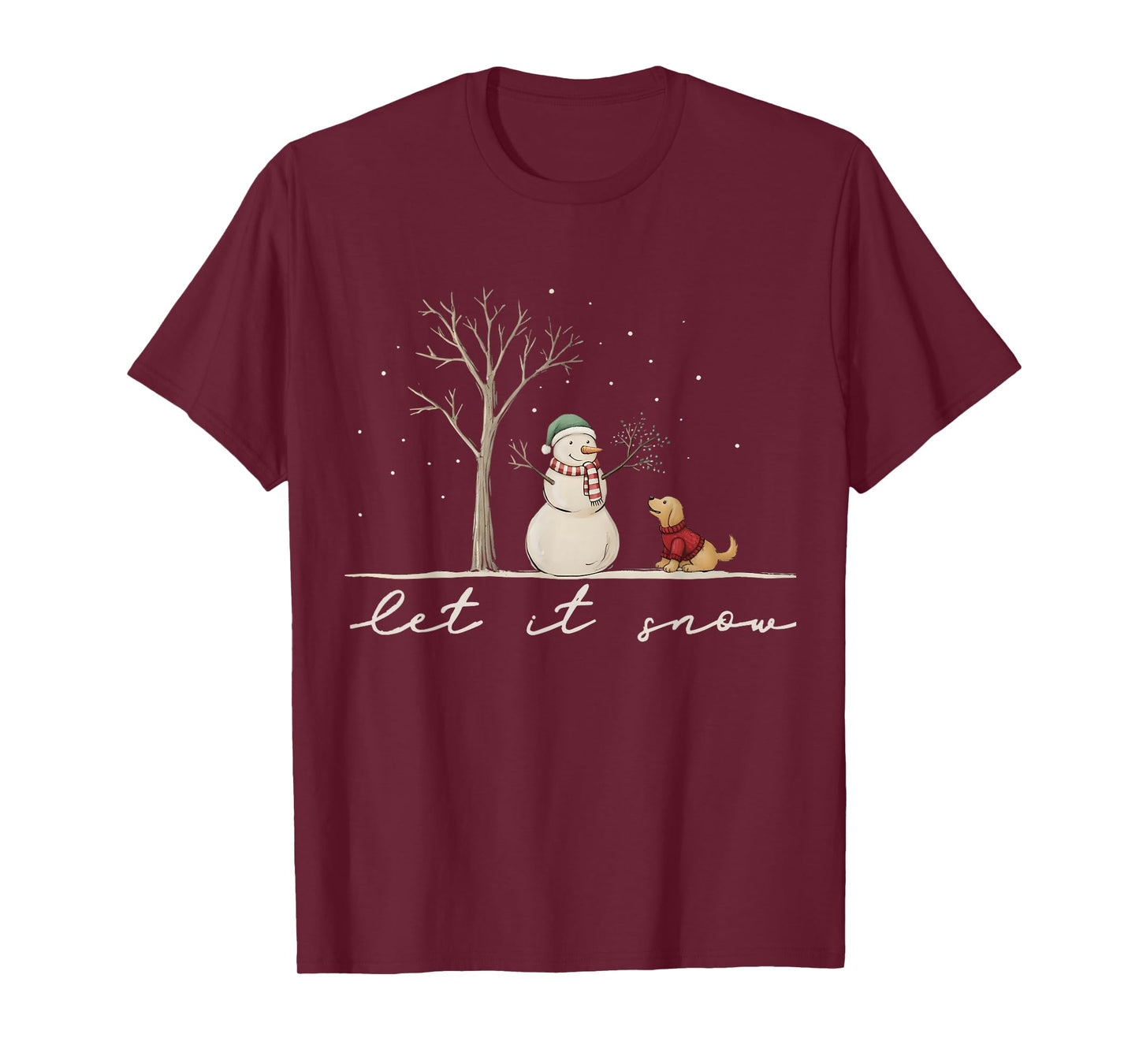 Cute Let It Snow Funny Snowman Dog Winter Christmas Family T-Shirt