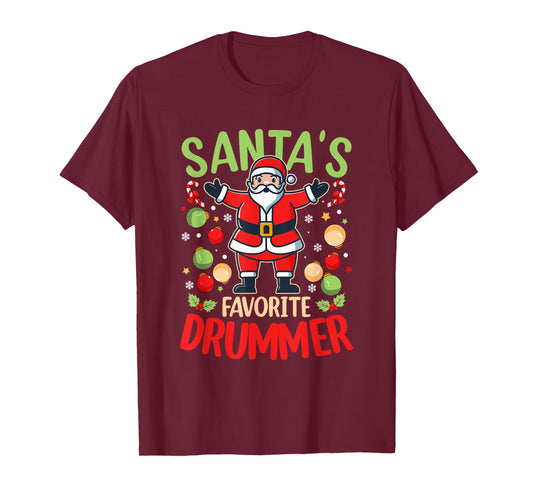 Santa's Favorite Drummer Christmas Party Pajama Xmas T-Shirt
