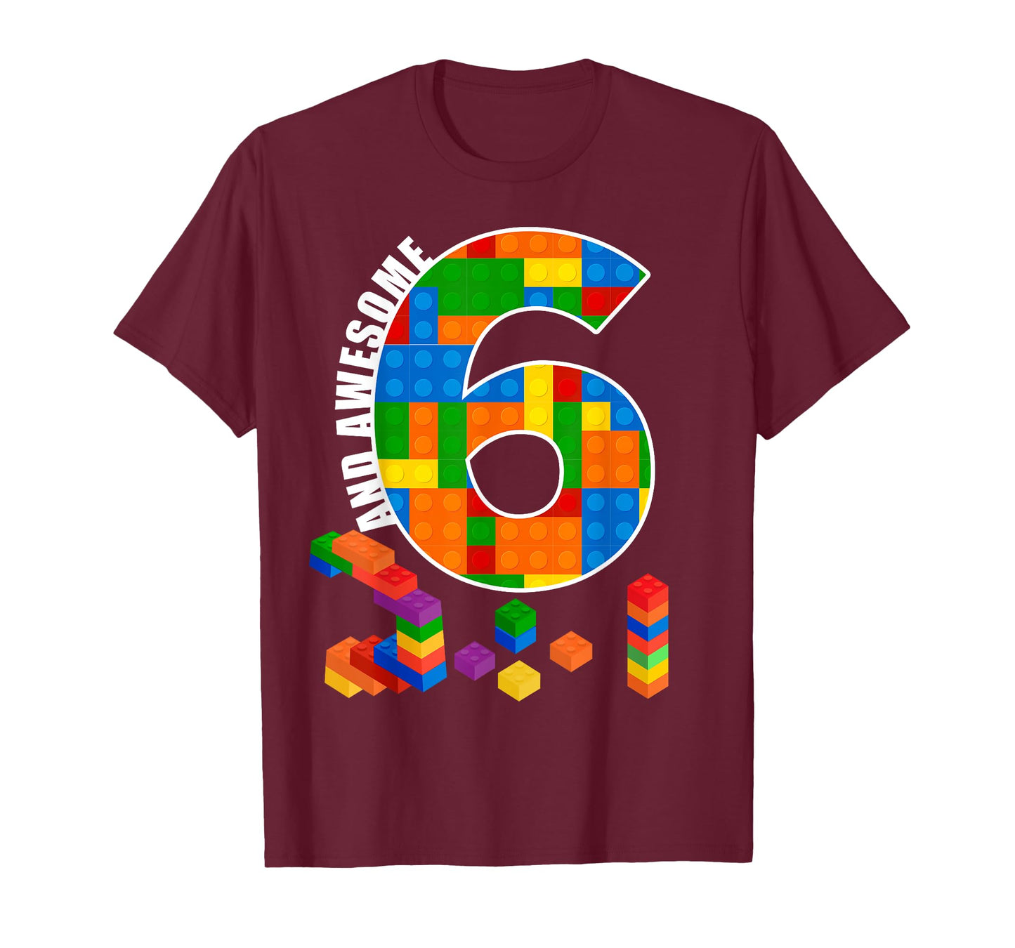 Building Blocks Bricks 6 Years Old Awesome Birthday Boy T-Shirt