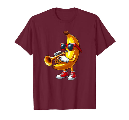 Banana Sunglasses Playing Trumpet Funny Fruit Instrument T-Shirt