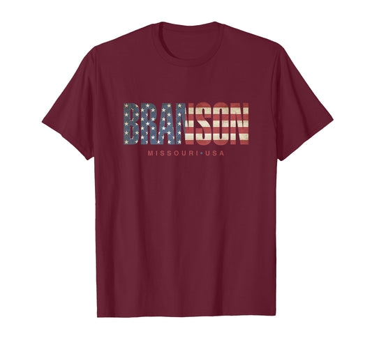 Branson Missouri Vintage American Flag Design T-Shirt for Women Kids Men