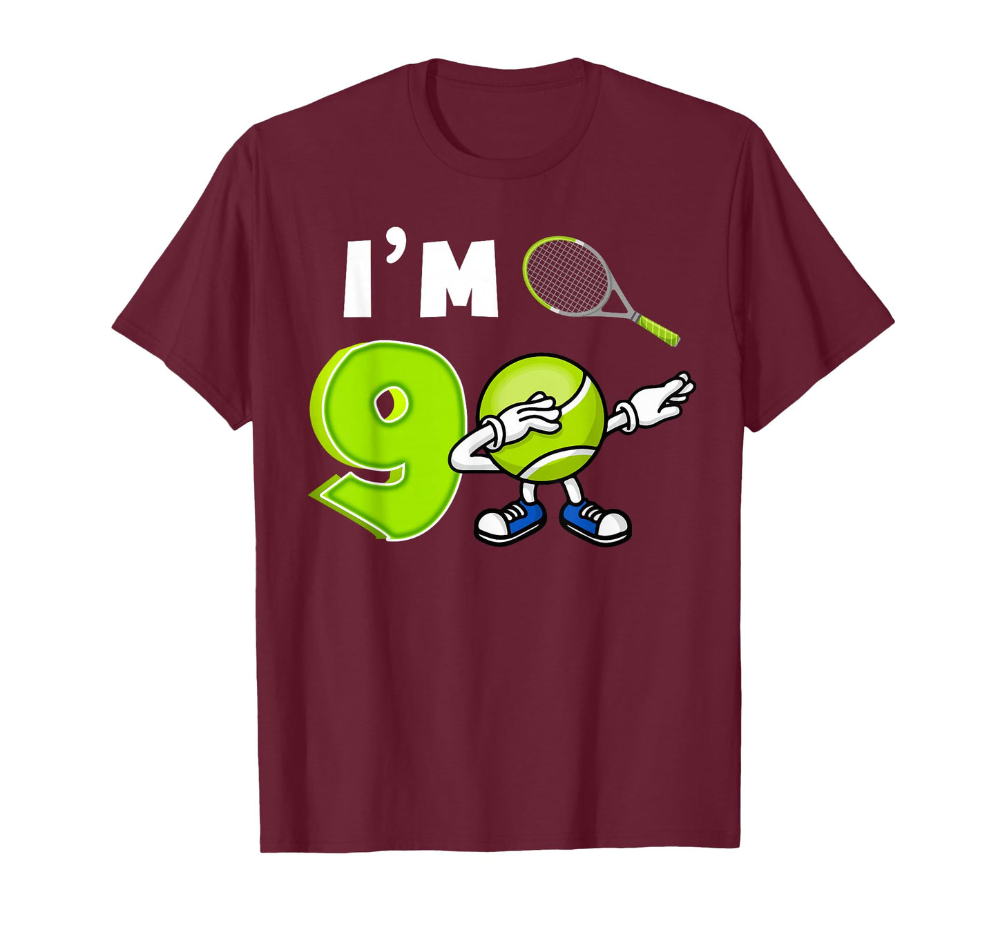 Cool I'm 9 Dabbing Tennis 9th Birthday Party 9 Years Old T-Shirt