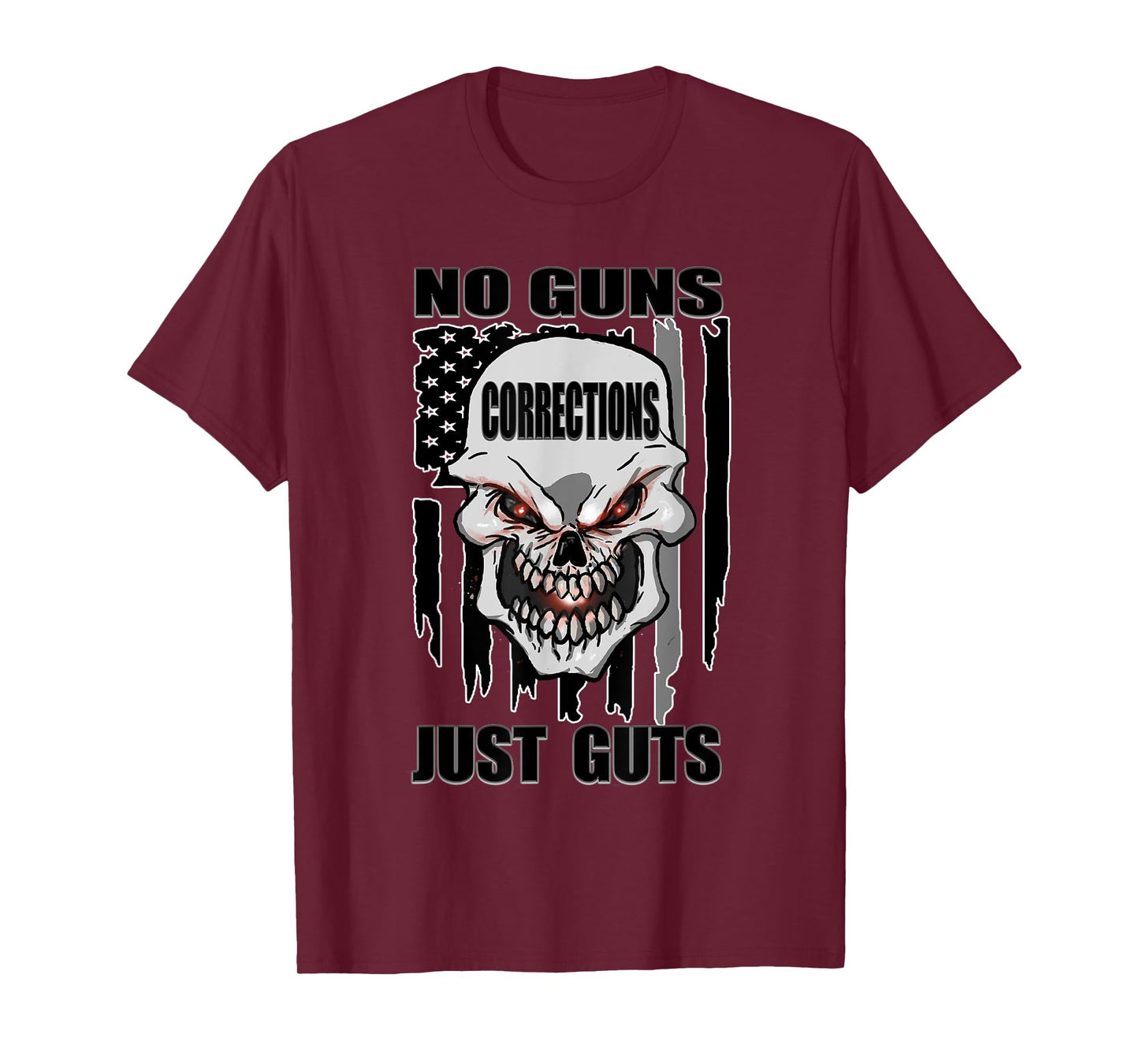 Corrections Officer No Guns Just Guts US Flag Silver Line T-Shirt