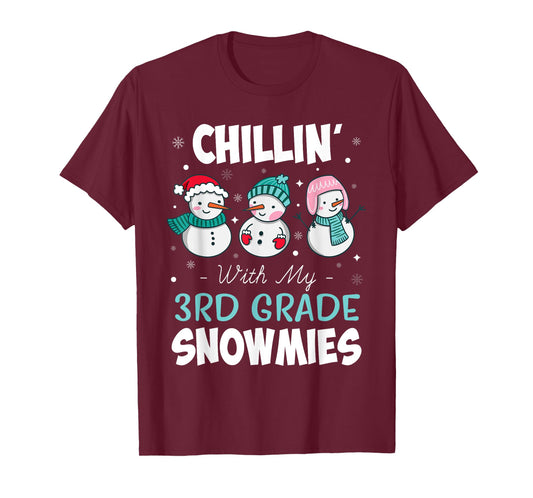 Chillin' With My 3rd Grade Snowmies Teacher Christmas Gift Men Women Kids T-Shirt
