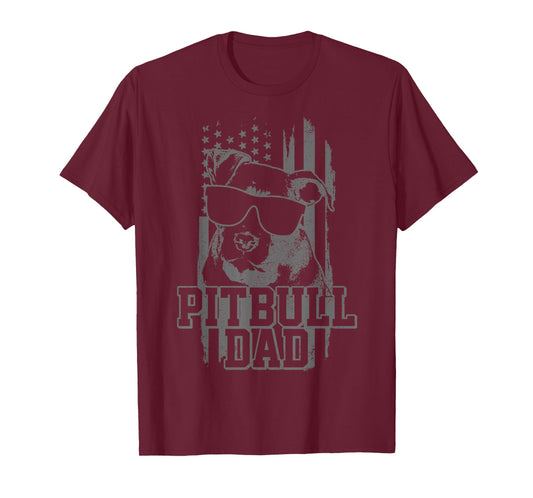 Pitbull Dad American Flag Patriotic Dog Lover Gift T-Shirt for Men