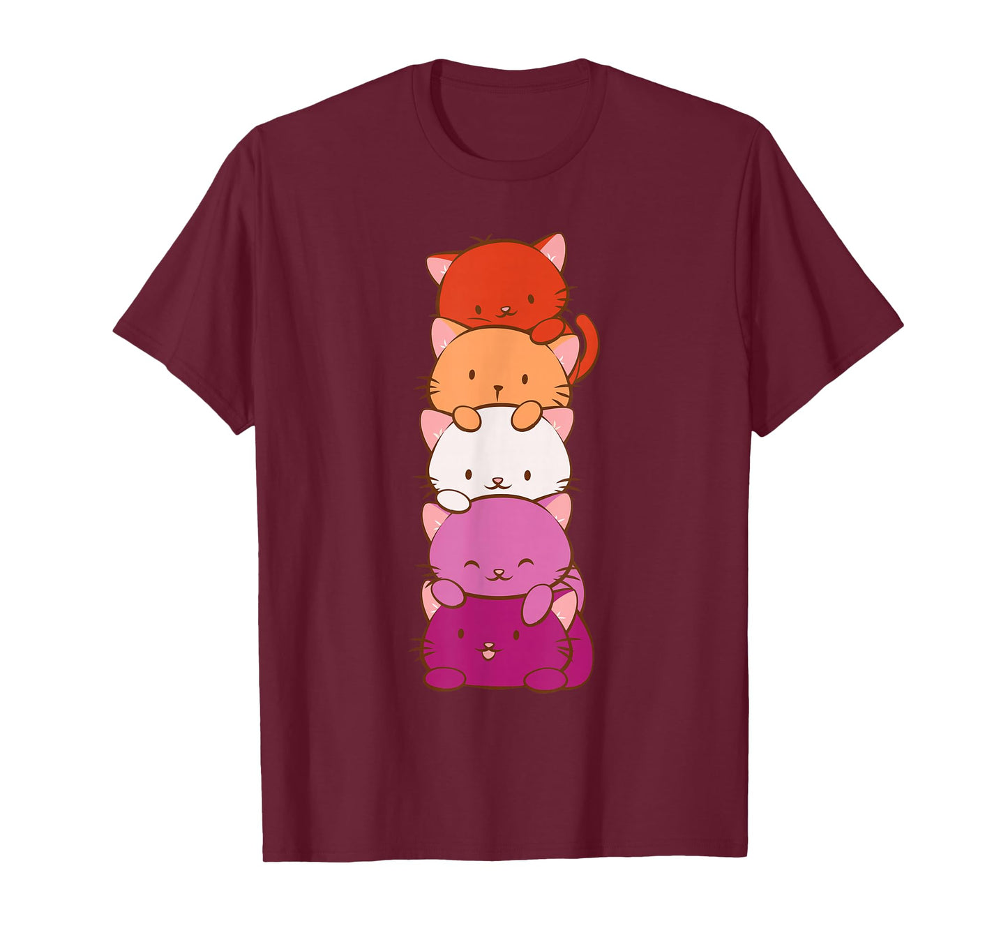 Orange Pink Lesbian Pride Flag Cute Kawaii Cat T-Shirt
