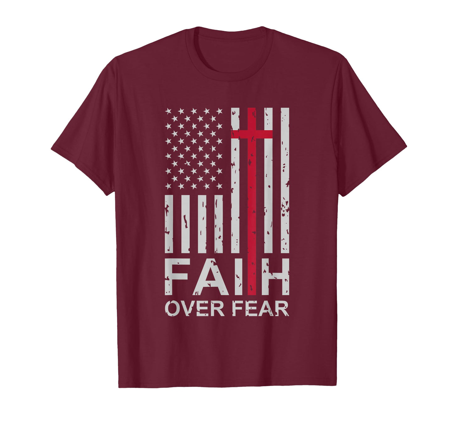 Christian Faith Over Fear US USA American Flag Religious T-Shirt