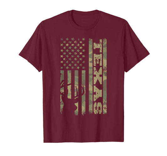 Texas Deer Hunter Vintage Deer Hunting Camo USA Flag T-Shirt