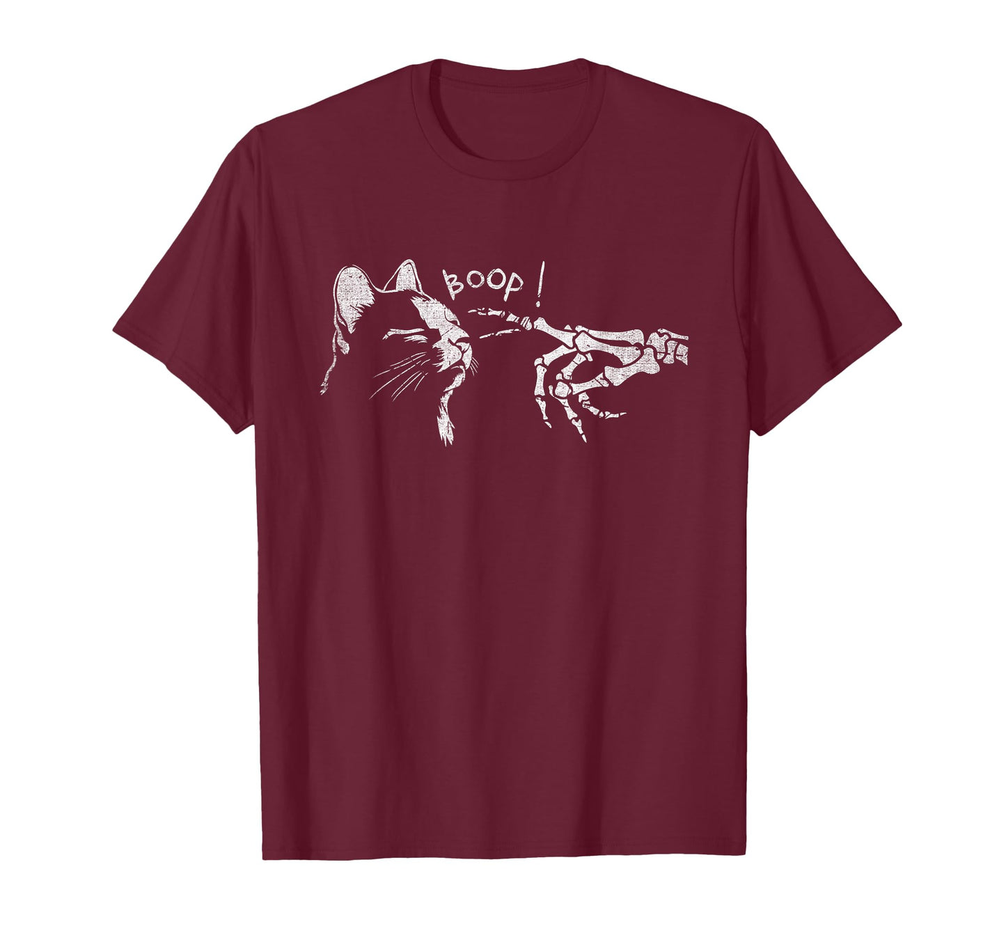 Black Cat Skeleton Hand Boop On A Cat's Nose Funny Halloween T-Shirt