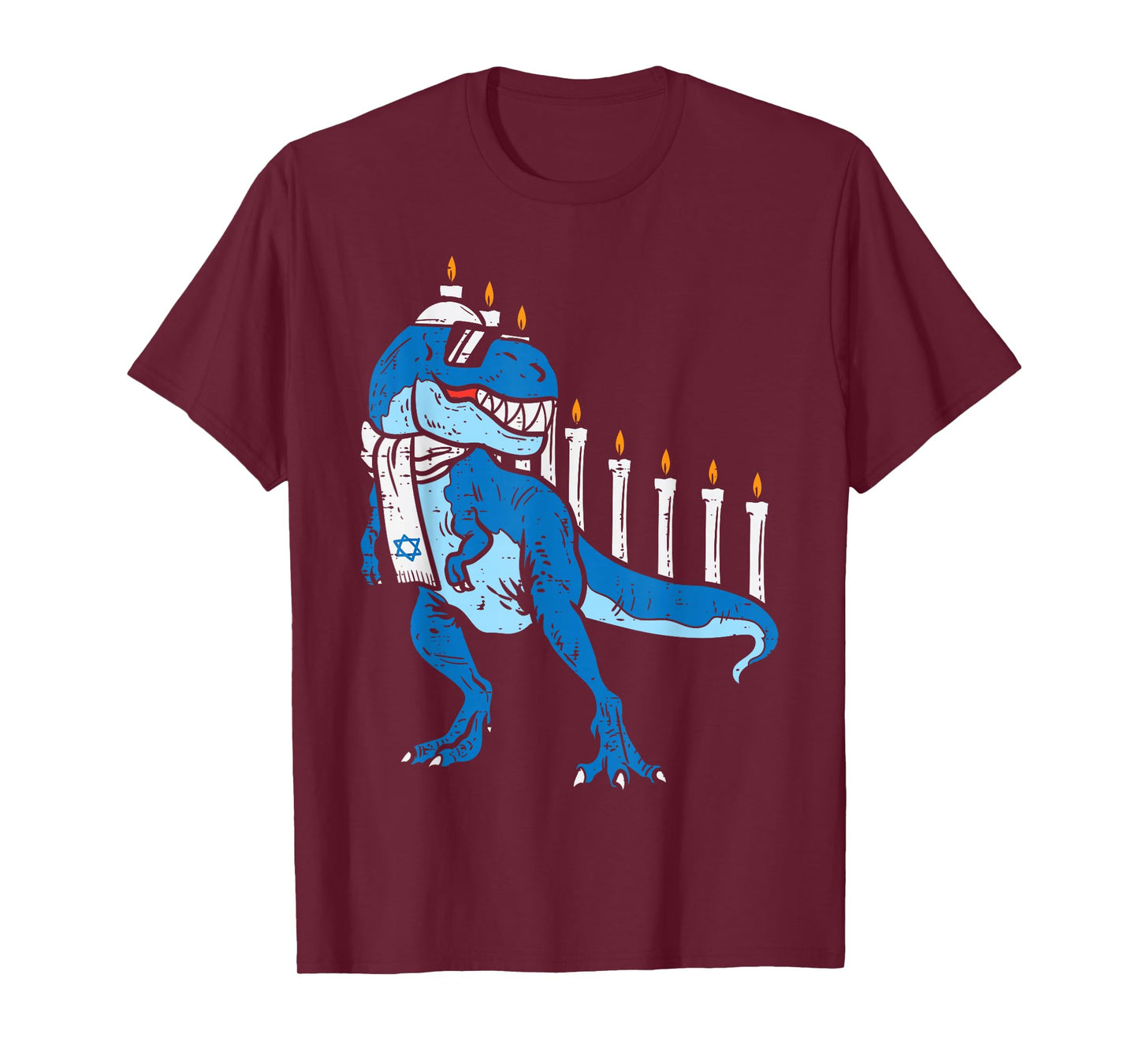BoredKoalas Hanukkah Shirts Jew Chanukah Gifts Trex Dinosaur Menorah T-Shirt Unisex Kids Boys Black Short Sleeve Classic Fit Cotton Polyester