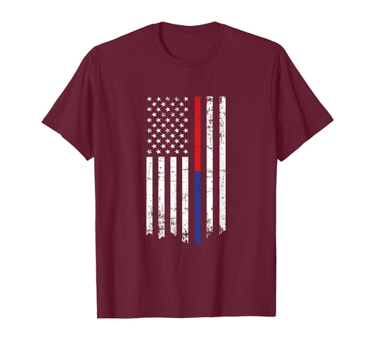 Firefighter Police Officer Thin Red Blue Line American Flag T-Shirt for Women Kids Men