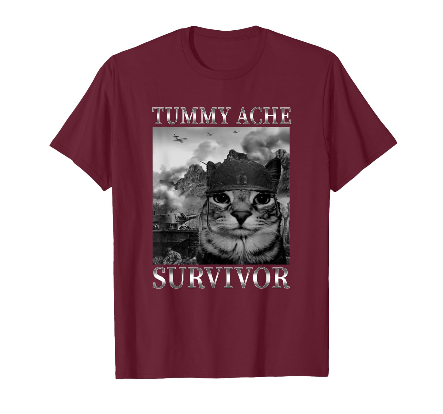 Tummy Ache Survivor Sarcasm Humor Cats Saying Funny Cat Meme Men Women T-Shirt