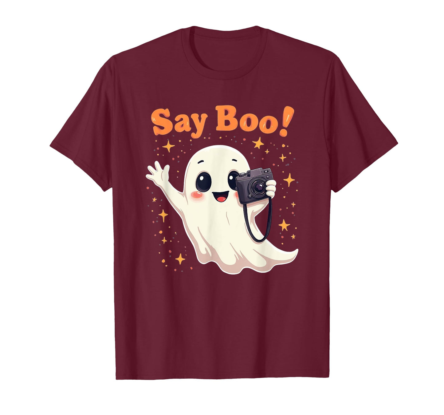 Funny Photographer Ghost Camera Pun Say Boo Retro Halloween T-Shirt