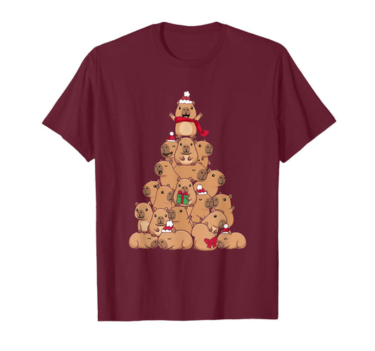 Cute Tree Men Women Kids Funny Capybara Ugly Christmas T-Shirt