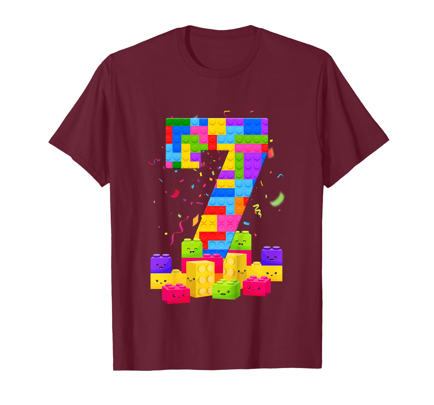 7 Years Old Builder Boy Girl Building Blocks 7th Birthday T-Shirt