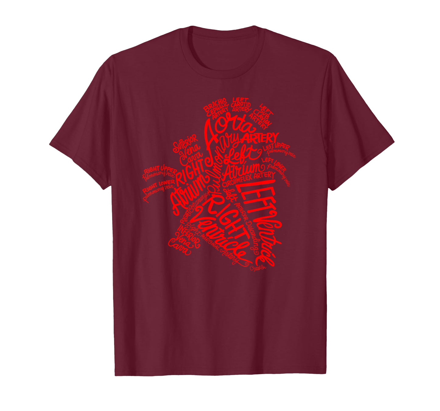 Anatomical Heart Word Art in Red T-shirt for Men Women Kids T-Shirt