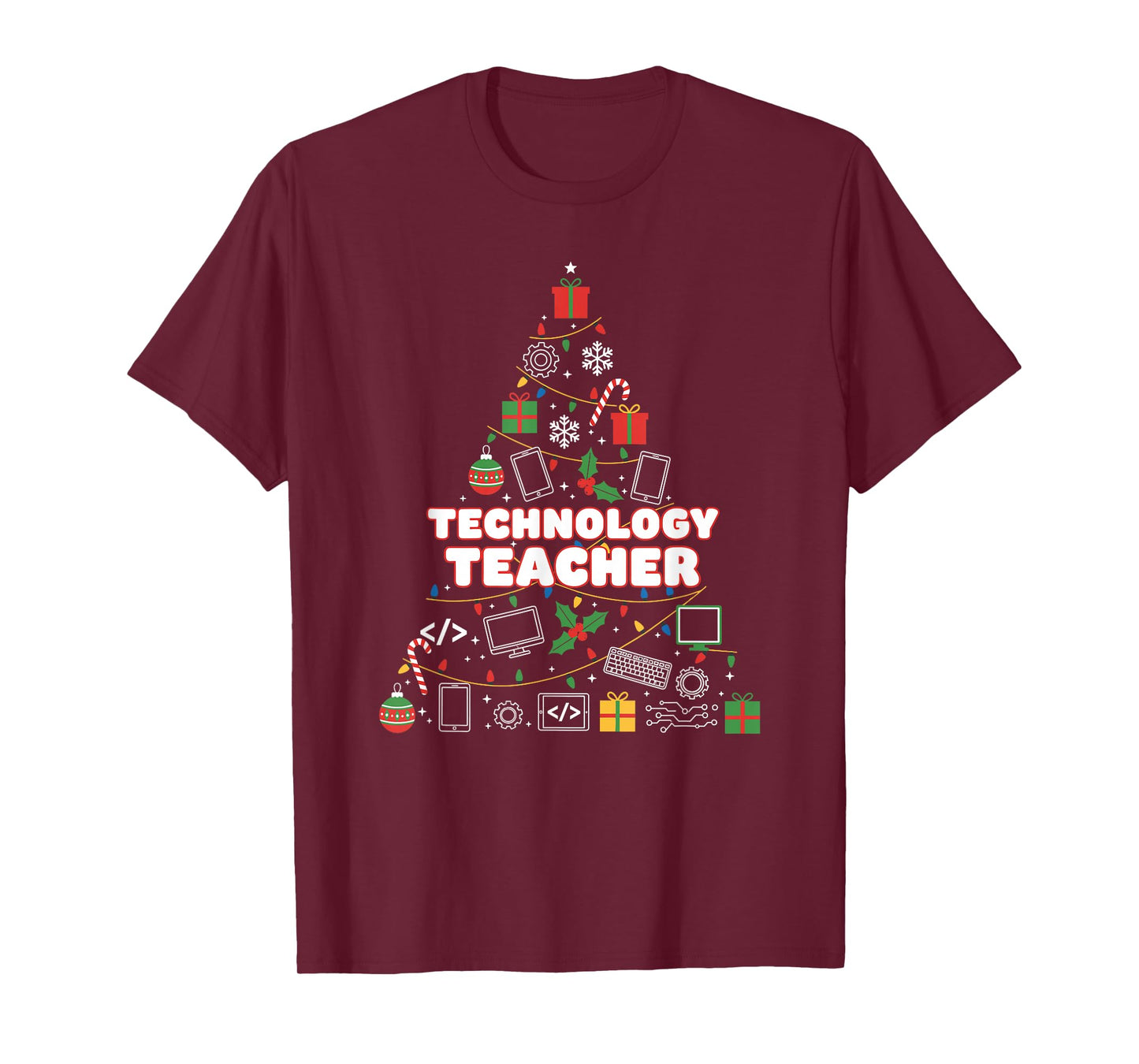 Funny Technology Teacher Christmas Tree Lights Womens Mens T-Shirt
