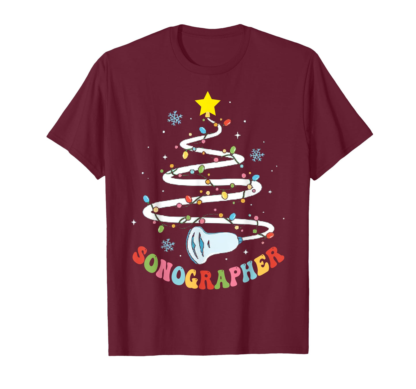 Christmas Sonography Tech, Holiday Sonographer Xmas Tree T-Shirt - Unisex-Adults, Black, Small