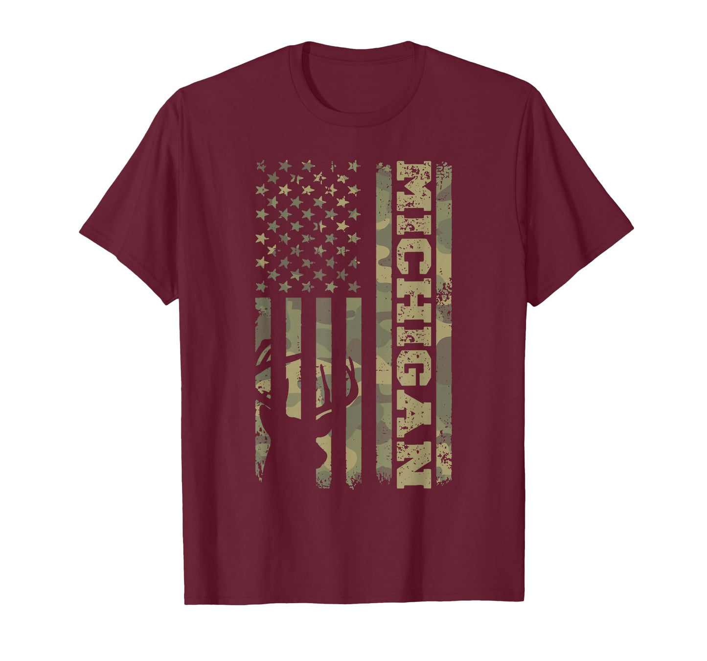 Michigan Deer Hunter Vintage Deer Hunting Camo USA Flag T-Shirt