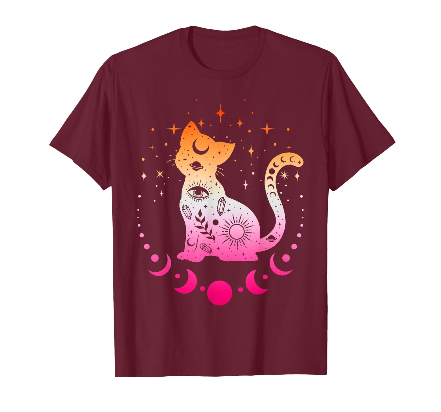 Lesbian Astrology Cat, Moon Phases Lesbian Pride Flag Colors T-Shirt