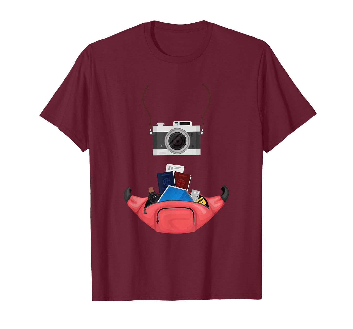 Tourist Spirit Day Camera Passport Map and Camera Tourism T-Shirt